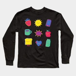 Cute Funky Pack Smiling Faces Long Sleeve T-Shirt